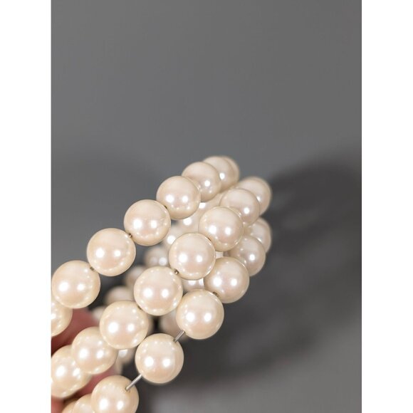 Elegant Faux Pearl Bead Coil Wrap Bracelet 8" Bridal Cream - Picture 4 of 5
